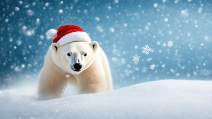 Fototapeta premium Playful Polar Bear with Snowflakes Dancing in the Snow