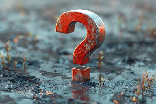 A bright red question mark in the middle of an empty field