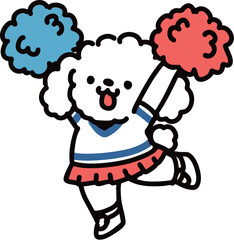 Fototapeta premium Adorable Cheerful Poodle in Cheerleading Outfit with Pom-Poms