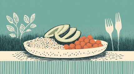 Illustrated Healthy Salad Bowl with Vegetables on Artistic Background