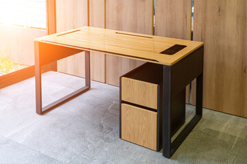 Director's office with large wooden table. Interior design