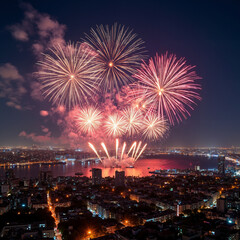 fireworks over the city celebrate newyear 2025