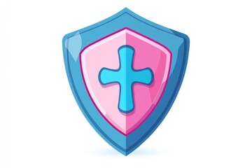Fototapeta premium A blue and pink shield with a cross emblem