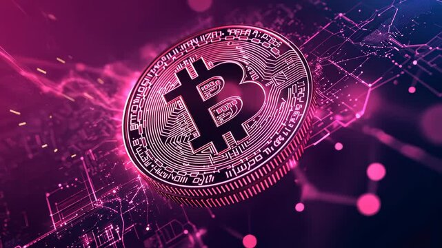 Vibrant Digital Representation of Cryptocurrency and Blockchain Technology with Bitcoin Symbol