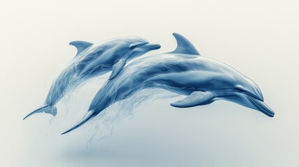 Obraz premium Majestic Dolphins Leaping Breathtaking Underwater Scene of Mother and Calf in Serene Blue Waters.