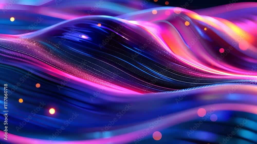 Poster vibrant flowing waves of colorful light with dynamic patterns and textures in a digital space