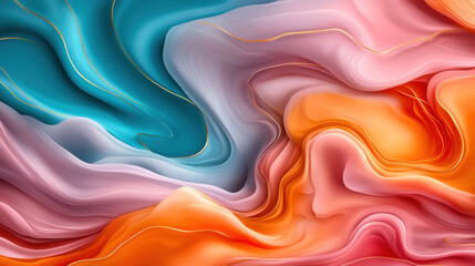 Fototapeta premium Fluid marble textures in pastel tones with vibrant swirls and golden accents