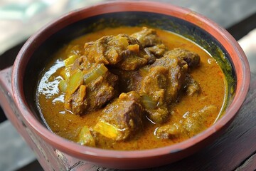 A bowl of hot stew filled with meat and mixed vegetables, perfect for a comforting meal