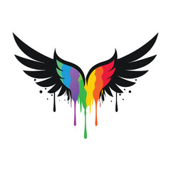 Fototapeta premium Angel Wings With Paint and Ink Splatters And Drips, Rainbow Colors, Isolated On White Background.