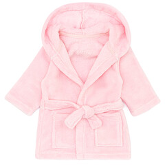 Soft Baby Bathrobe with Hood and Belt in Light Pink Plush Fabric

