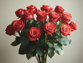 Stunning Bouquet of Deep Red Roses Close-up Photography of a Dozen Romantic Flowers