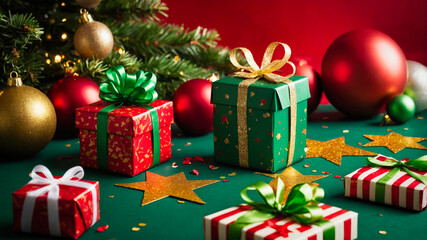 Green Christmas decorations background