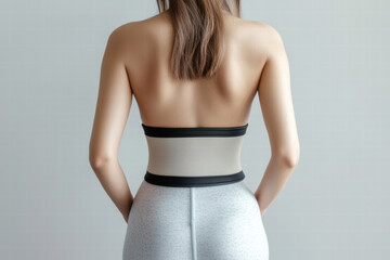 Obraz premium woman wearing maternity back support belt, showcasing comfort and support. belt is designed to provide relief during pregnancy, enhancing well being and posture