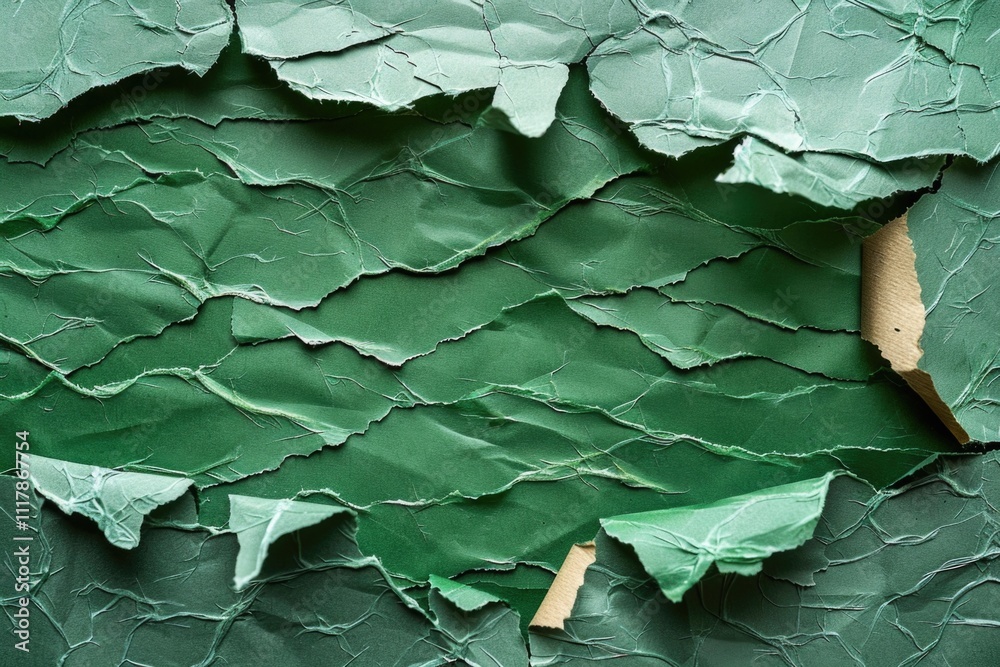 Poster A torn piece of paper lying on a green surface, possibly with notes or writing visible