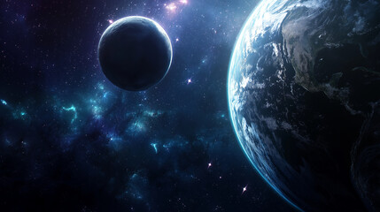 Obraz premium Mysteriöse Weltraumlandschaft mit leuchtenden Nebeln, fernen Planeten und kosmischen Strukturen - eine faszinierende Reise durch unbekannte Galaxien