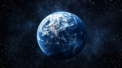 Naklejka premium Beautiful view of Earth from space showcasing oceans and landmasses against a starry backdrop