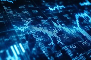 Digital Financial Charts and Dollar Bills in Blue Tone. AI generated illustration