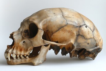 Fototapeta premium A detailed view of a human skull on a white surface, perfect for medical or forensic use