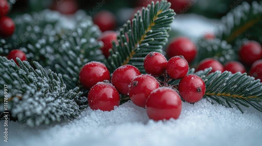 Aufkleber a cluster of bright red berries sits atop a pile of snow, adding a pop of color to the winter landsc