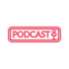 Neon podcast sign for ui with red colour | Glowing podcast image with red colour | podcast Neon sign |Transparent podcast sticker | podcast vector image png