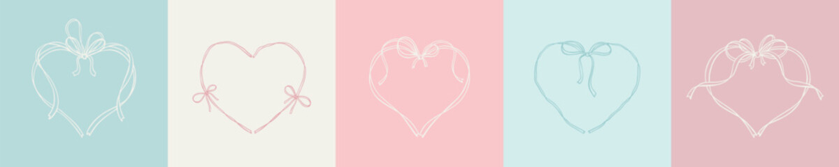 Baby shower bow ribbon heart frame design elements. Its a girl, its a boy greeting cards. Little prince and princess background. New born birthday invitation. Whimsical wavy cute line doodle border © Kseniia