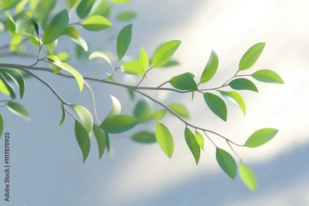 Poster a picture of a tree branch with green leaves against a bright blue sky, suitable for use in nature-t