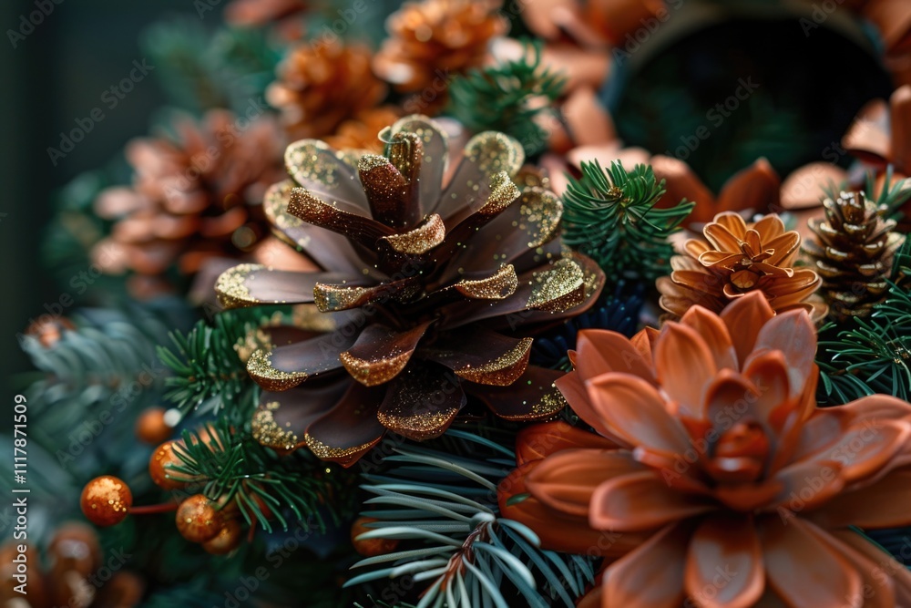 Poster A close-up view of a collection of pine cones on a rustic surface