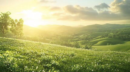 Calm Meadow Landscape on World Environment Day at Sunrise