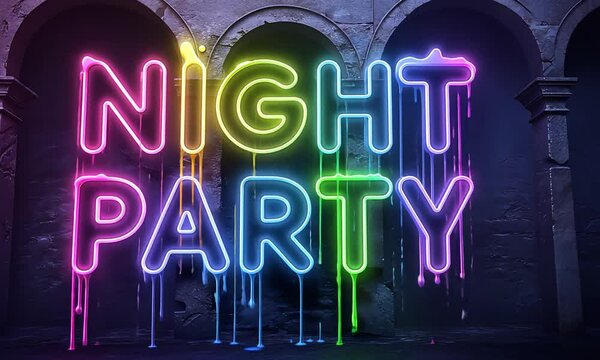 night party video text animation neons sign