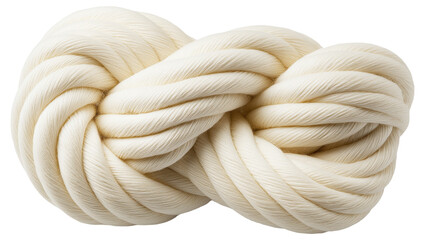 A tightly coiled rope made of thick cream-colored fibers.