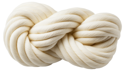 A tightly coiled rope made of thick cream-colored fibers.