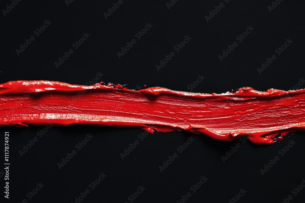 Poster a small amount of bright red paint is applied to a smooth, dark-colored surface