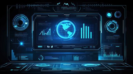 Obraz premium Here's a possible and keyword list for your stock photo.. Futuristic digital dashboard displaying global data analytics.