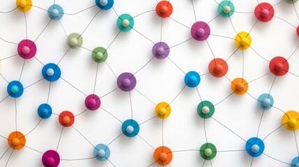 Obraz premium Colorful network of connected spheres on a white background
