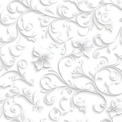 Elegant white floral pattern with intricate details and embossed effects, perfect for backgrounds and designs.
