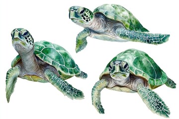 Fototapeta premium Turtles sitting together on a clean white surface, a simple and serene scene