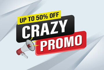 crazy promo sale word mega phone concept vector illustration and 3d style, landing page, template, ui, web, mobile app, poster, banner, flyer, background, gift card, coupon, label, wallpaper


