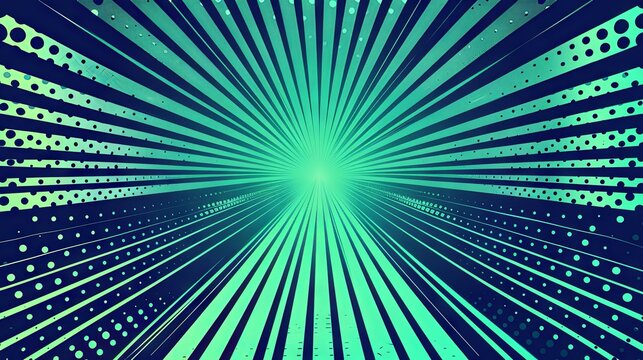 Vintage background with bright blue radial lines. Illustration for comic graphic art design, in style of light navy and light emerald. Abstract minimalism appreciator. Negative space to insert text.