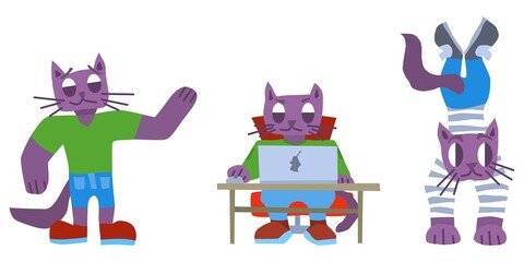 purple serious cats selection small characters new