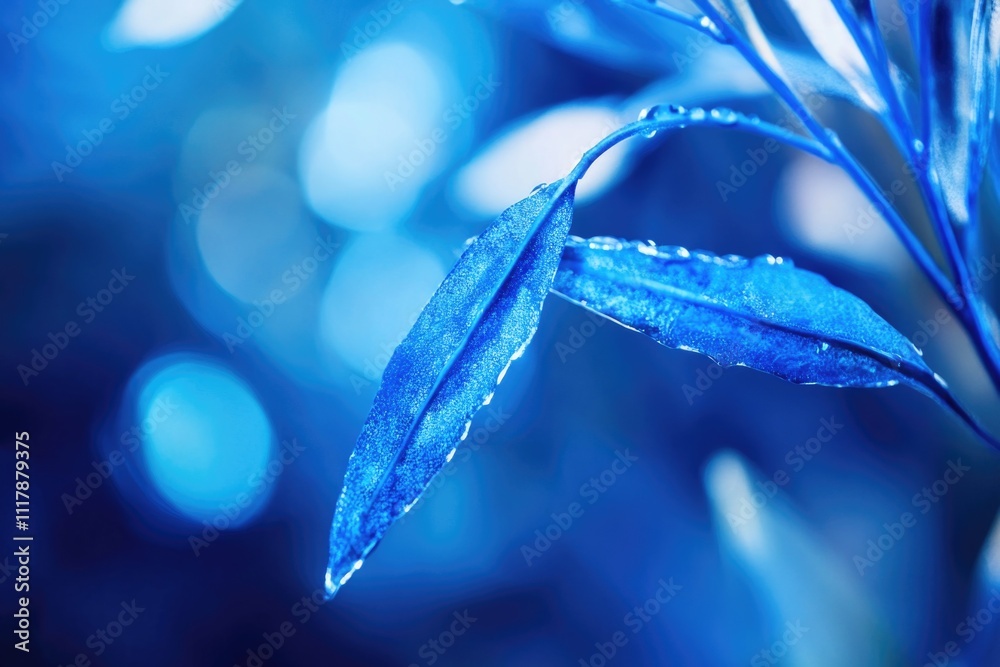 Poster close-up shot of a leaf with water droplets, ideal for use in illustrations and designs related to n