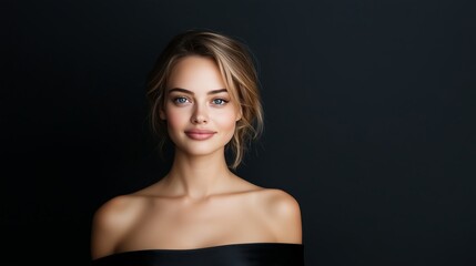Fototapeta premium Elegant woman poses with confidence in a minimalist studio setting during an indoor photoshoot
