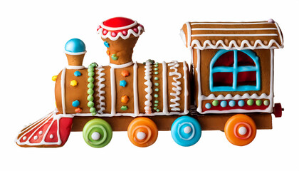 Obraz premium Gingerbread Train Christmas Cookie Locomotive Holiday Dessert Sweet Treat Festive Food