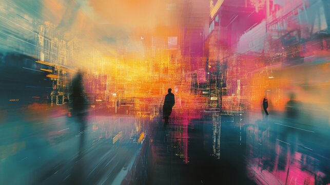 Digital artwork illustrating growth trends in the technology market with visual data representation