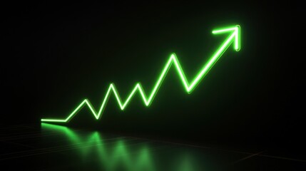 Glowing green neon arrow graph pointing upwards, signifying growth and success on a dark background.