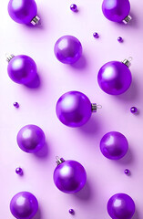 purple christmas balls, top view, layout