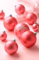 christmas balls on white, top view, layout