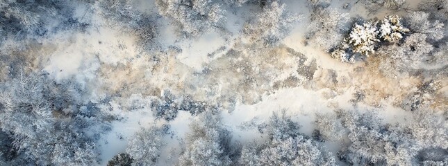 Aerial View of Snow-Covered Forest with Road in Winter. AI generated illustration