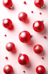 christmas balls on white, top view, layout