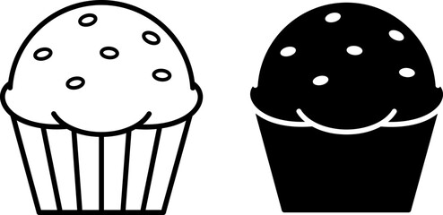 Muffin Icons. Black and White Vector Illustration. Sweet Pastry, Tasty Food. Fast Food Concept