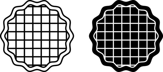 Waffle Icons. Black and White Vector Illustrations.Thin Dry Cookie with Print on the Surface. Sweet Pastry, Dessert. Fast Food Concept